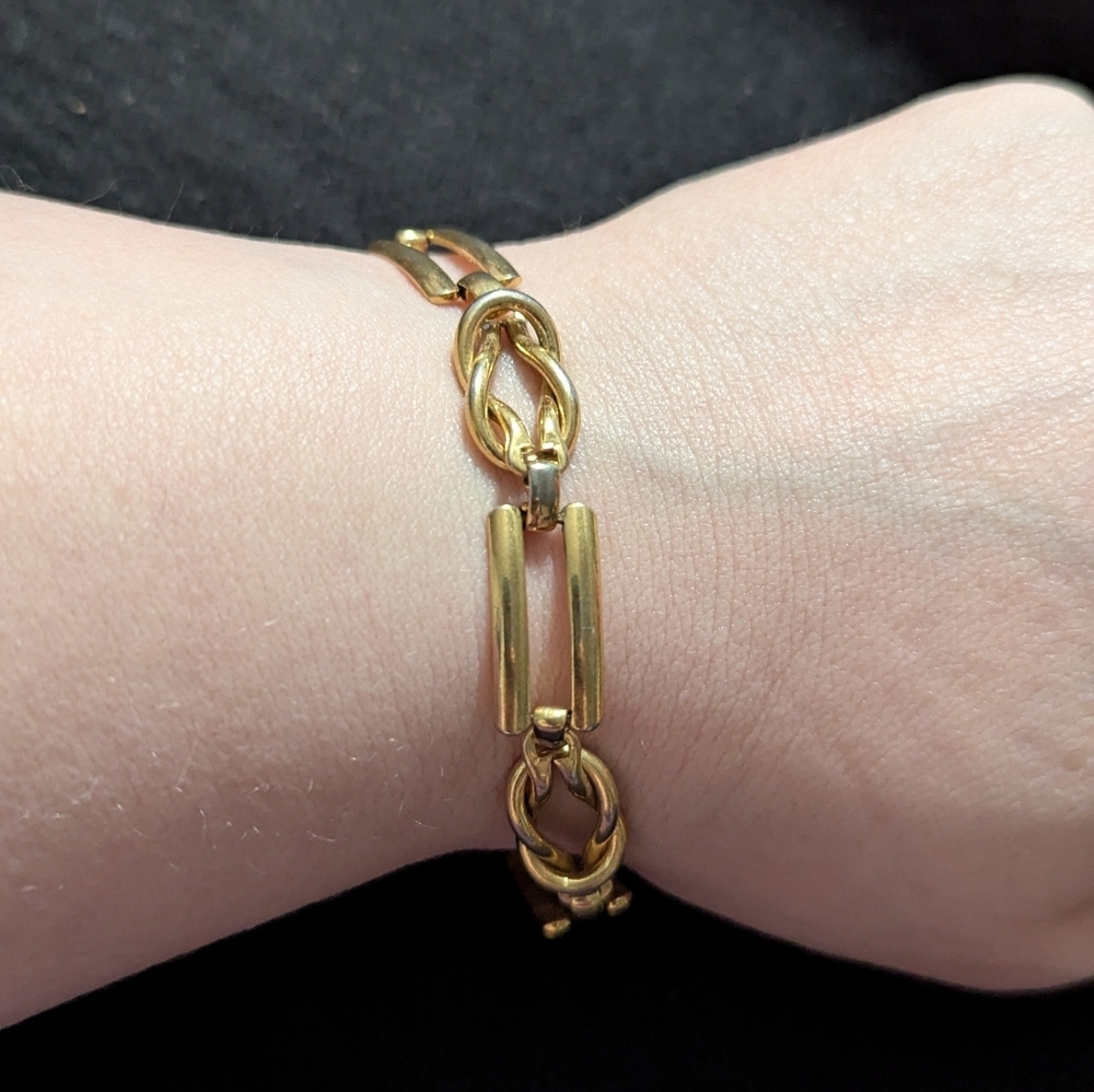 Gold Tone Geometric Tennis Style Statement Bracelet